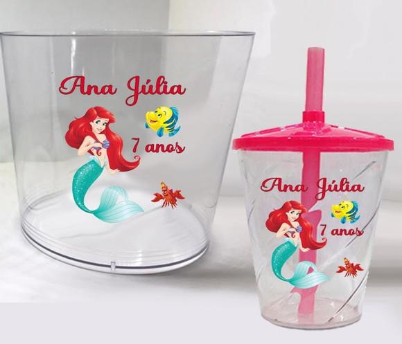 Kit Balde de Pipoca e Copo Twister da Sereia Ariel