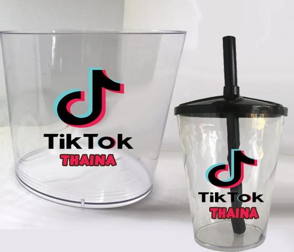 Kit Balde de Pipoca e Copo Twister Personalizado Tiktoc