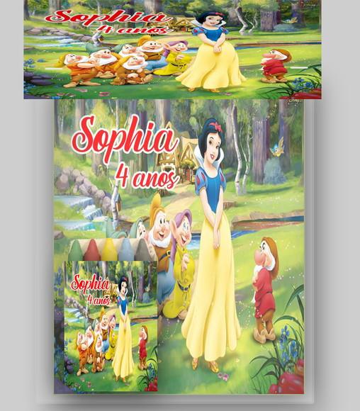 Kit Colorir da Branca de Neve Revista e Giz de Cera