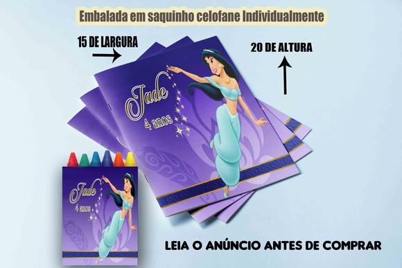 Kit Colorir da Princesa Jasmine Revista e Giz de Cera