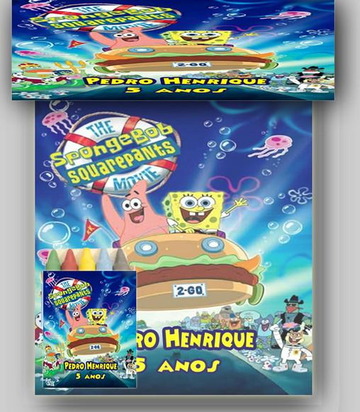 Kit Colorir do Bob Esponja Revista e Giz de Cera