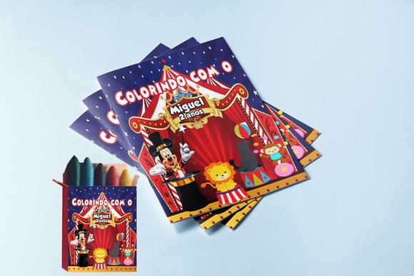 Kit Colorir do Circo do Mickey Revista com Giz de Cera