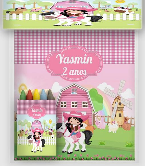 Kit Colorir Fazendinha Revista e Giz de Cera