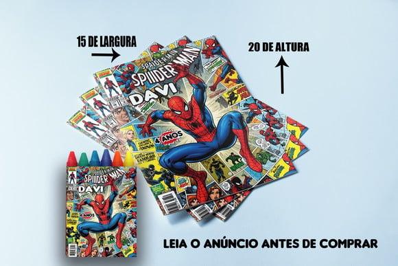 Kit Colorir Revista com Giz de Cera Festa do Homem Aranha