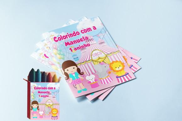 Kit Colorir Revista e Giz de Cera Circo Rosa