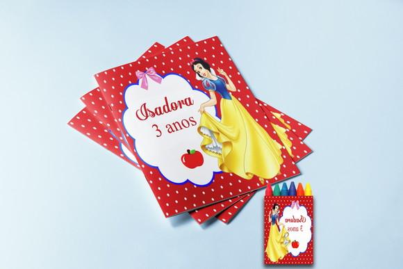 Kit Colorir Revista e Giz de Cera da Branca de Neve