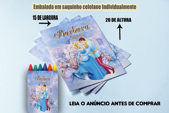 Kit Colorir Revista e Giz de Cera da Cinderela
