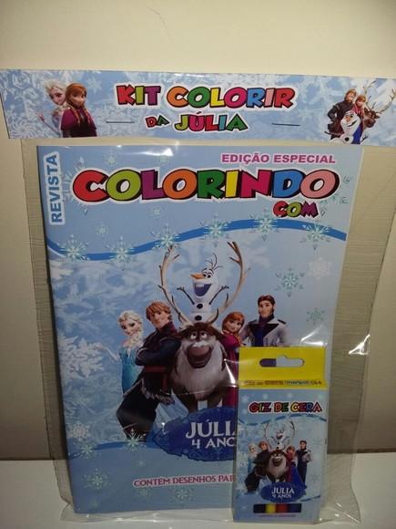 Kit Colorir Revista e Giz de Cera da Frozen