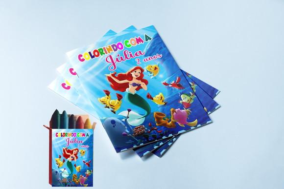 Kit Colorir Revista e Giz de Cera da Sereia Ariel