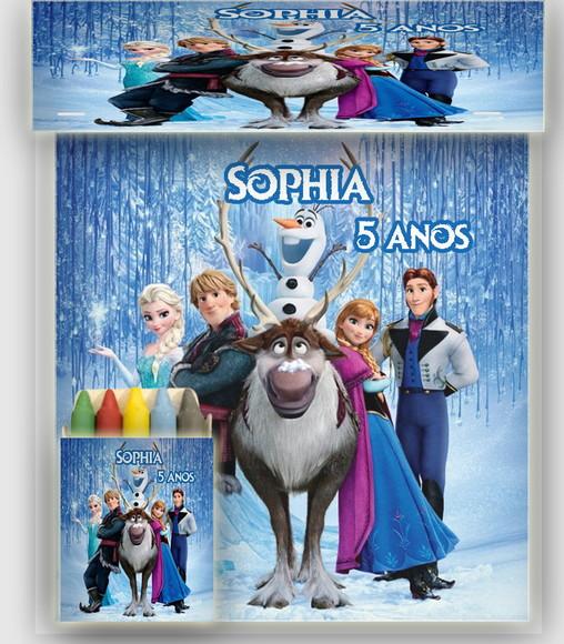 Kit Colorir Revista e Giz de Cera Frozen
