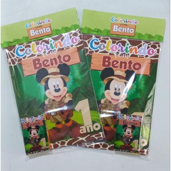 Kit Colorir Revista e Giz de Cera Mickey Safari