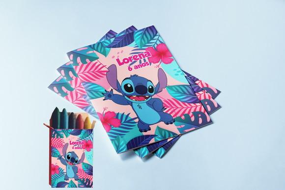 Kit com Revistinha de Colorir e Giz de Cera do Stitch