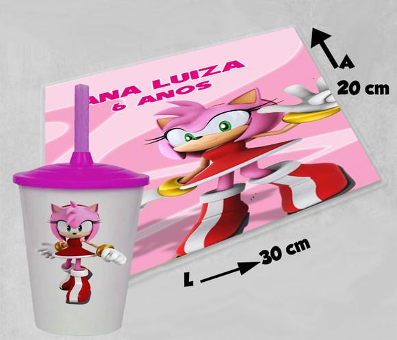 Kit Festa Amy Rose Sonic Copo Twister + Jogo Americano