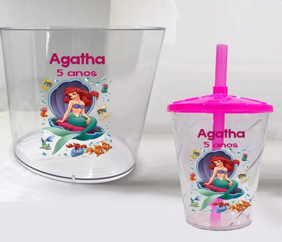 Kit Festa Balde de Pipoca e Copo Personalizado da Ariel