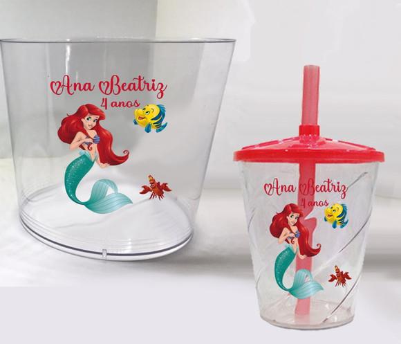 Kit Festa Balde de Pipoca e Copo Personalizado da Ariel