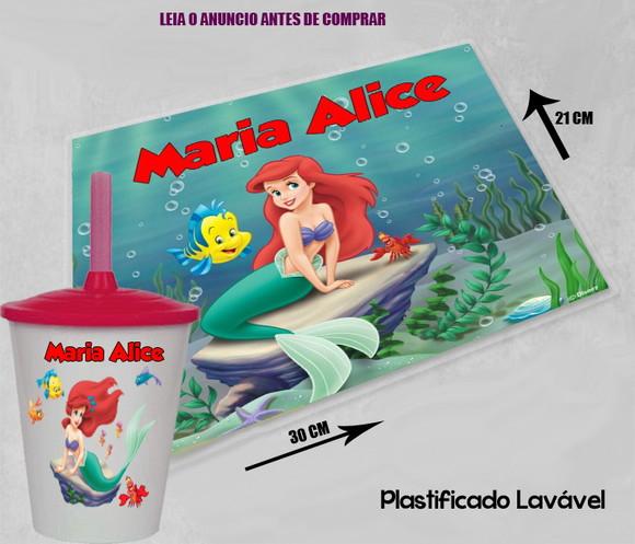 Kit Festa da Sereia Ariel Copo Twister + Jogo Americano