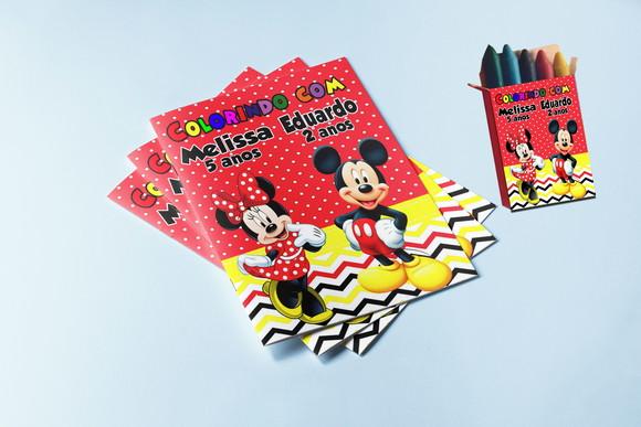 Kit Festa Revistinha e Giz de Cera do Mickey e Minnie