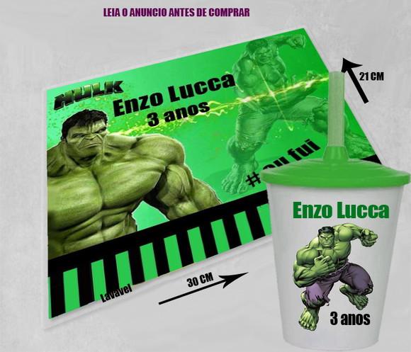 Kit Jogo Americano e Copo Twister do Incrível Hulk