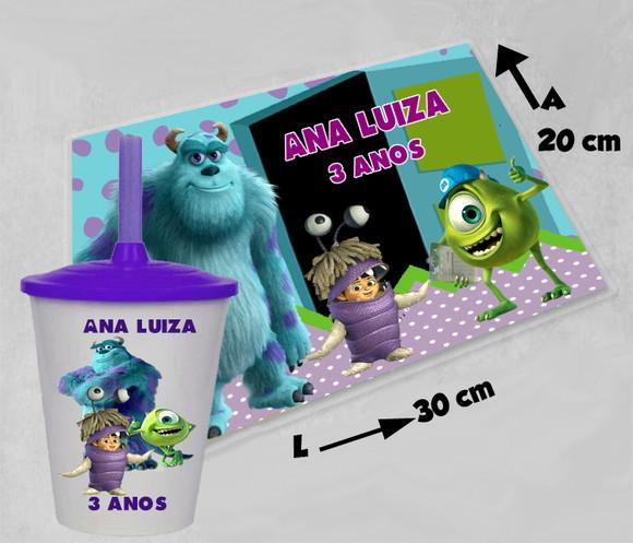 Kit Jogo Americano e Copo Twister Personalizado Monstro Sa