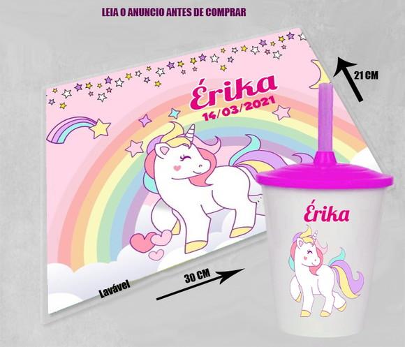 Kit Jogo Americano Souplast e Copo Twister Unicornio