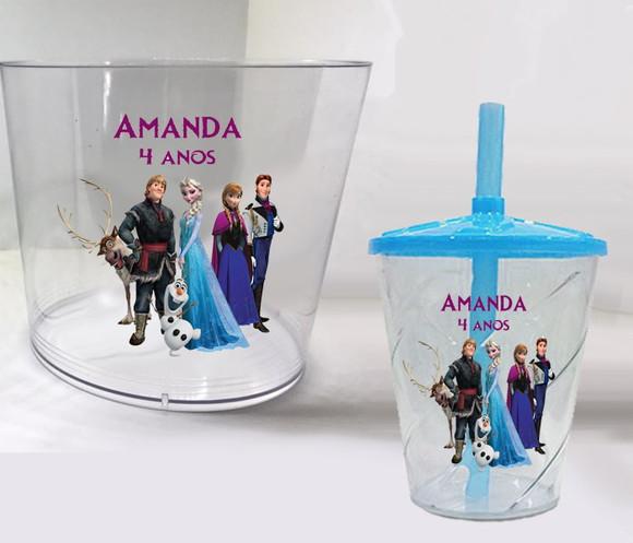 Kit Lbalde de Pipoca e Copo Acrilico Personalizado Frozen