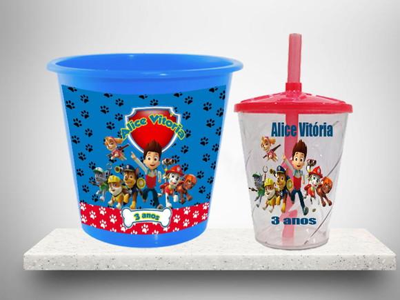 Kit Lembrancinhas Balde de Pipoca e Copo da Patrulha Canina