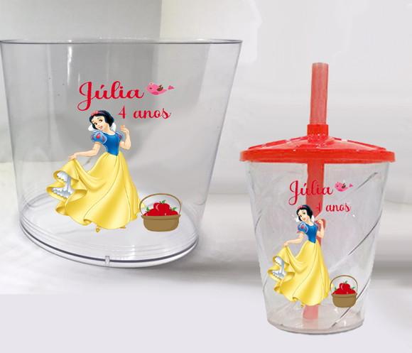 Kit Lembrancinhas da Branca de Neve Balde Pipoca+ Copo