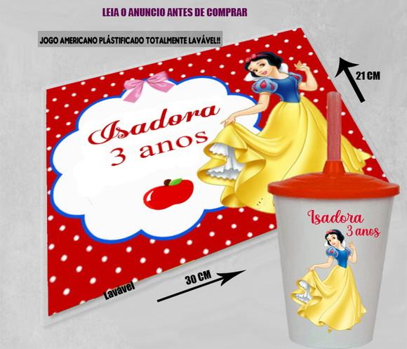 Kit Lembrancinhas da Branca de Neve Jogo Americano e Copo