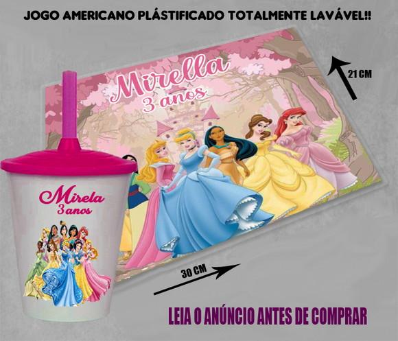 Kit Lembrancinhas das Princesas Jogo Americano +copo Twister