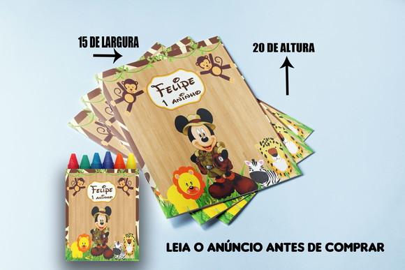 Kit Lembrancinhas de Colorir Mickey Safari Livrinho + Giz