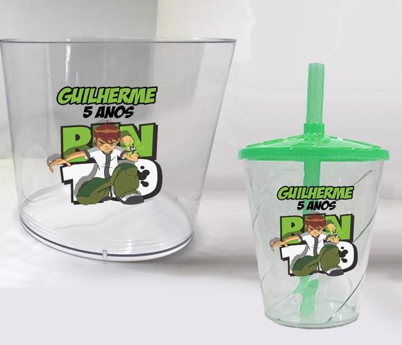 Kit Lembrancinhas do Ben 10 Copo Twister + Balde de Pipoca