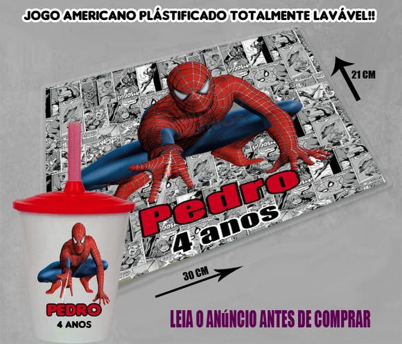 Kit Lembrancinhas do Homem Aranha Jogo Americano e Copo