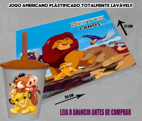 Kit Lembrancinhas do Rei Leão Jogo Americano e Copo Twister