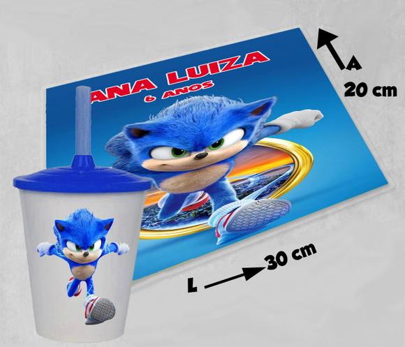 Kit Lembrancinhas do Sonic Copo Twister+jogo Americano