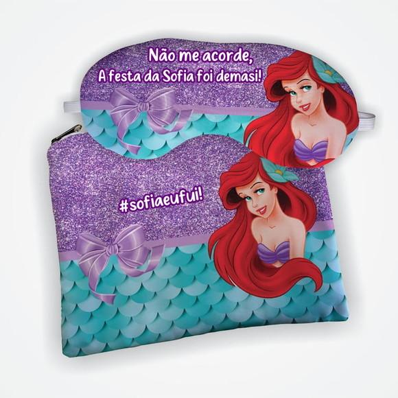 Kit Necessaire e Mascara de Dormir  Lembrancinhas da Sereia Ariel