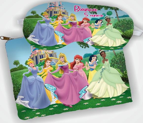 Kit Necessaire e Mascara de Dormir  Lembrancinha das Princesas Di