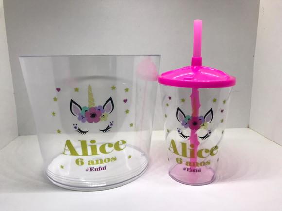 Kit para Festa Unicornio Balde de Pipoca e Copo Twister