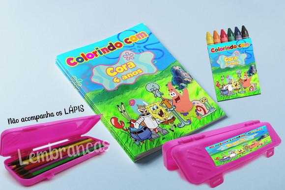 Kit Revistinha Giz de Cera e Estojo Bob Esponja
