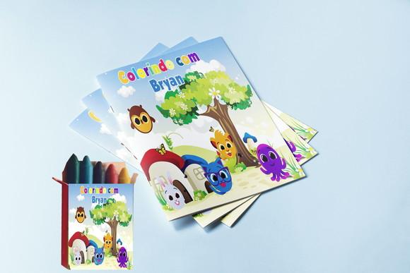 Kit Revistinha e Giz de Cera para Colorir dos Bolofofos