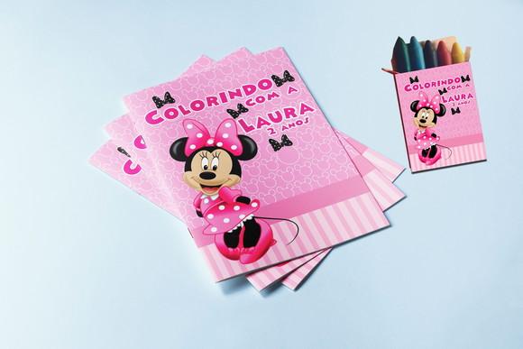 Kit Revistinha para Colorir com Giz de Cera da Minnie