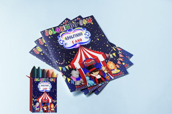Lembrancinhas de Colorir Circo Livrinho +giz de Cera