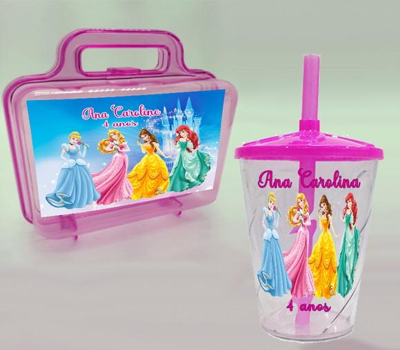 Maletinha Acrilica e Copo Twister das Princesas