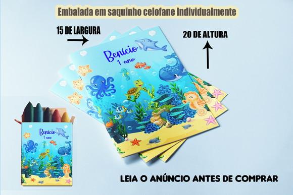 Revista de Colorir + Giz de Cera Fundo do Mar