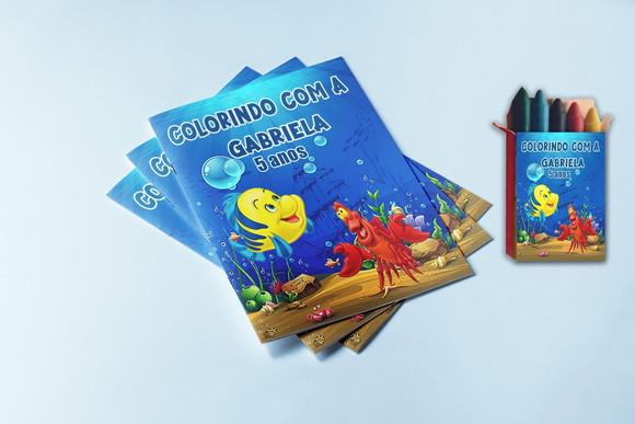 Revista de Colorir com Giz de Cera do Linguado Sereia Ariel