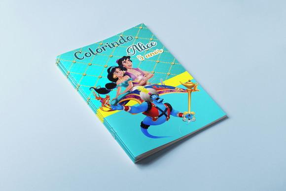 Revista e Giz de Cera para Colorir da Jasmine e Aladim