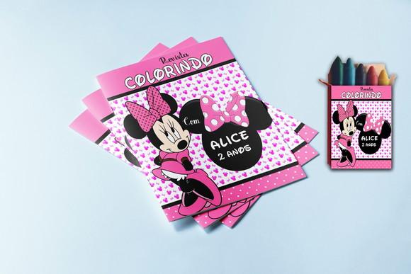 Revistinha Colorir e Giz de Cera da Minnie