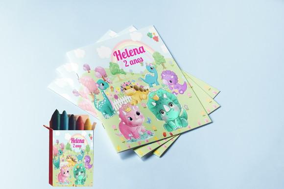 Revistinha e Giz de Cera para Colorir Dinossauro Baby