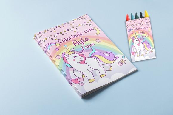 Revistinha e Giz de Cera Personalizada do Unicornio