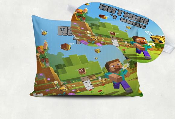 Kit Almofada e Mascara de Dormir do Minecraf