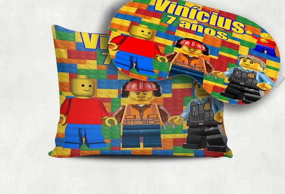 Kit Almofada e Mascara de Dormir para Lembrancinhas Lego